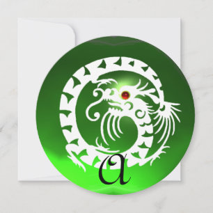 WHITE SNAKE DRAGON GREEN EMERALD GEM MONOGRAM INVITATION