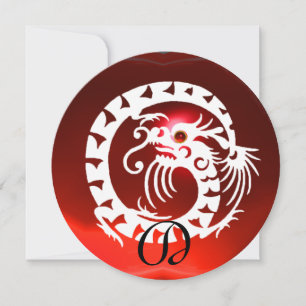 WHITE SNAKE DRAGON RED RUBY GEM STONE MONOGRAM INVITATION