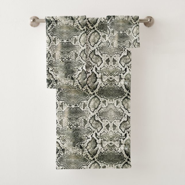 White Snake print Bath Towel Set (Insitu)