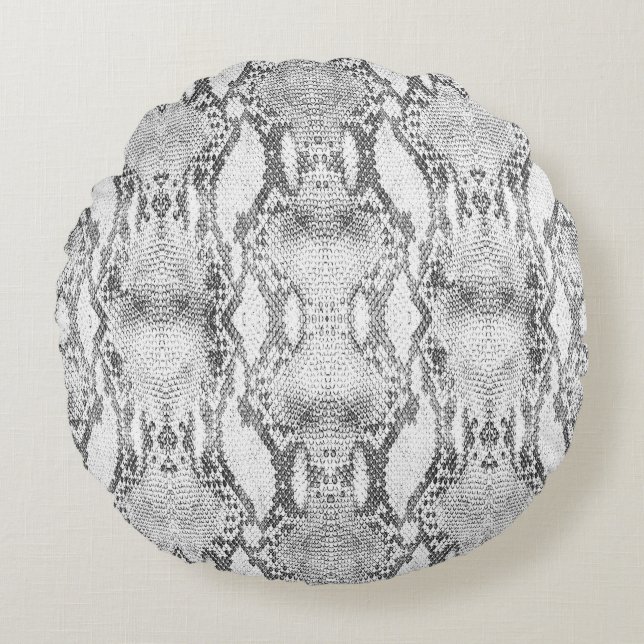 White Snake Skin Print Round Cushion (Front)