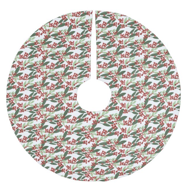 White Snow Christmas Botanical Berries Holiday Brushed Polyester Tree Skirt (Front)