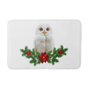 White Snow Christmas Owl Bath Mat