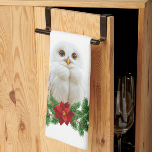 White Snow Christmas Owl Tea Towel