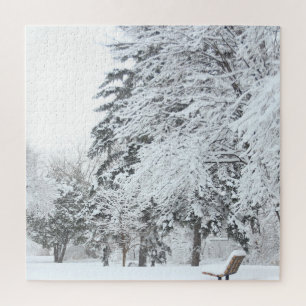 White Snow Covered Fir Trees Jigsaw Puzzle