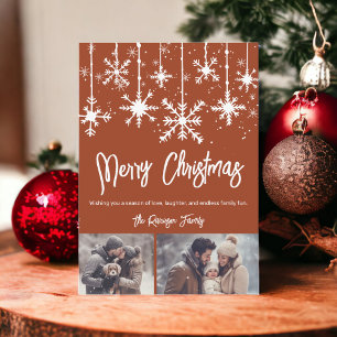 White snow elegant boho merry christmas 2 photos holiday card