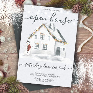 White Snow farmhouse Christmas Open house Party Invitation