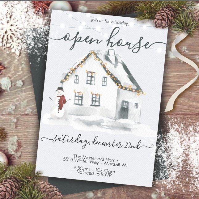 White Snow farmhouse Christmas Open house Party Invitation (Creator Uploaded)