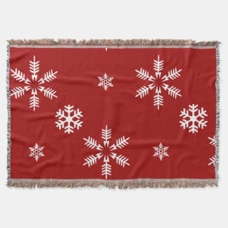 White Snow Flakes Red Background Pattern Christmas Throw Blanket