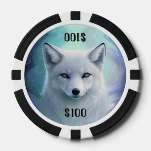White Snow Fox on Icy Land Custom Dollar Amount Poker Chips
