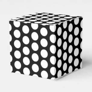 White snow snowflakes, polka dots black gift favour box