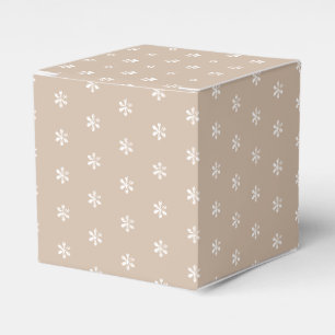 White snow star snowflakes pattern beige tan gift favour box