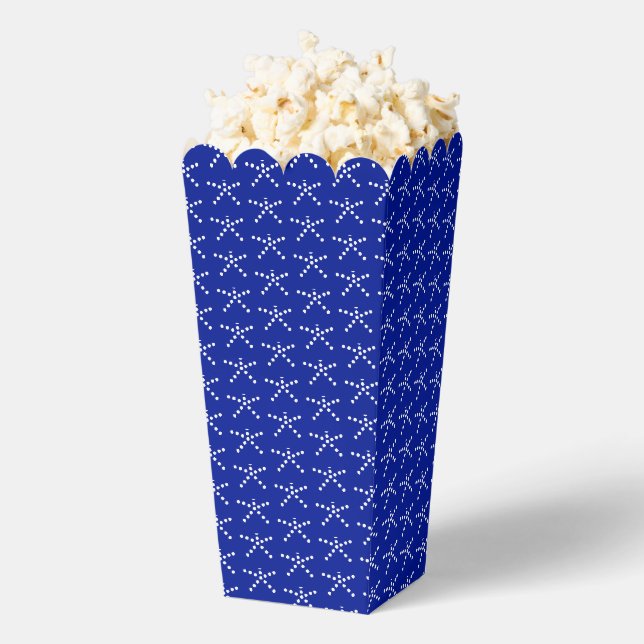 White snow star snowflakes pattern cobalt blue favour box (Popped)