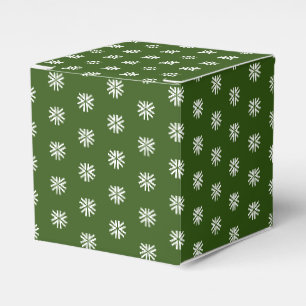 White snow star snowflakes pattern dark green gift favour box