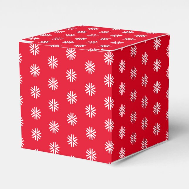 White snow star snowflakes pattern red gift favour box (Front Side)