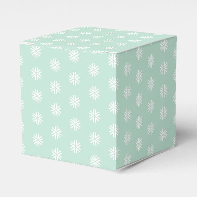 White snow star snowflakes pattern seafoam mint favour box (Front Side)
