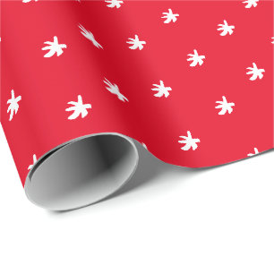 White Snow Stars - Red background - Wrapping Paper