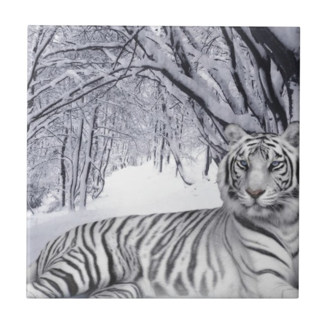 White Snow Tiger Ceramic Tile (Front)
