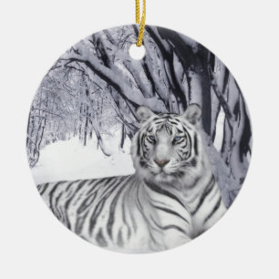 White Snow Tiger Ceramic Tree Decoration