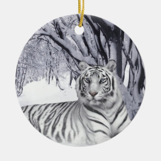 White Snow Tiger Ceramic Tree Decoration (Front)