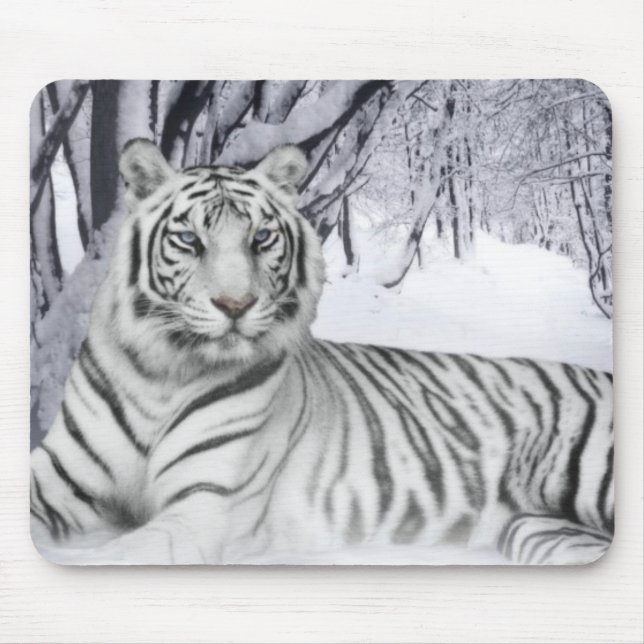 White Snow Tiger Mouse Pad (Front)