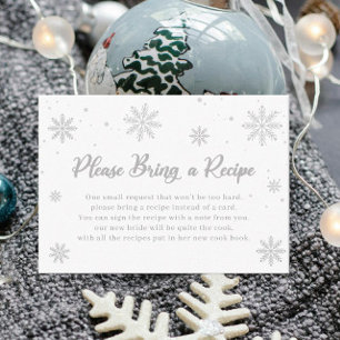 White Snow Winter Bridal Shower Recipe Request Enclosure Card