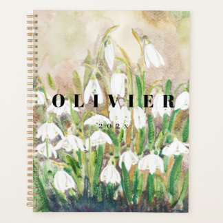 white snowdrop branches with background hand paint planner