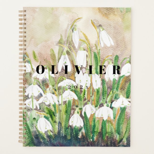 white snowdrop branches with background hand paint planner (Front)