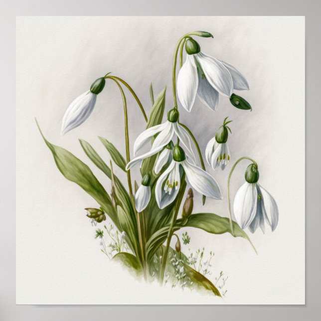 White Snowdrop Flowers Art Print Poster (Front)