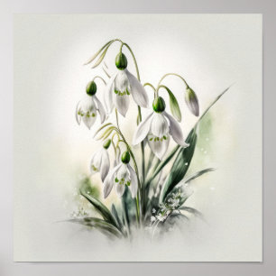 White Snowdrop Flowers Art Print Poster