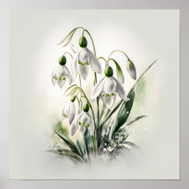White Snowdrop Flowers Art Print Poster (Front)