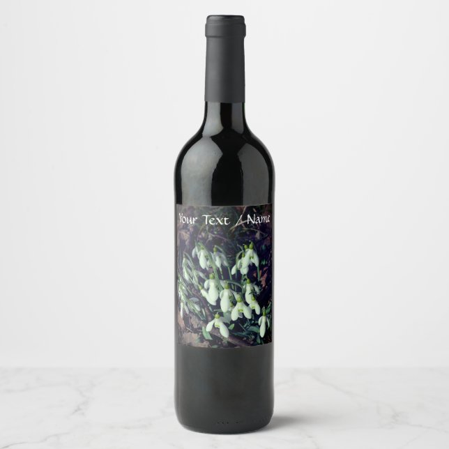 White Snowdrops Flowers of Spring Custom Wine Label (Front)