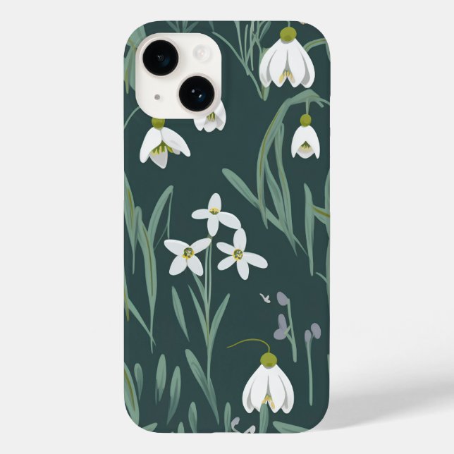 White Snowdrops Flowers On Green Case-Mate iPhone Case (Back)