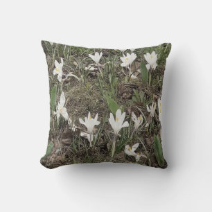 White Snowdrops in Spring Grass Cushion