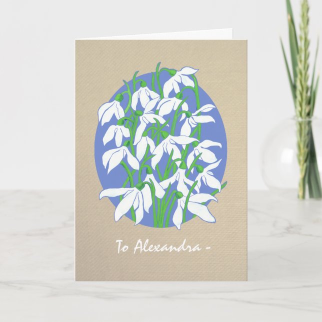 White Snowdrops on Burlap January Birthday Card (Front)