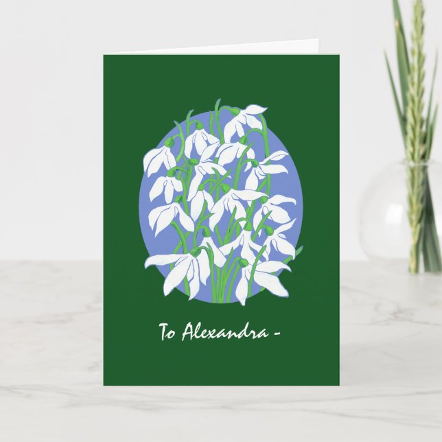 White Snowdrops on Green January Birthday Card (Front)