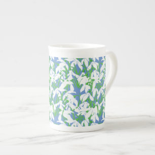 White Snowdrops on Powder Blue Floral Pattern Bone China Mug