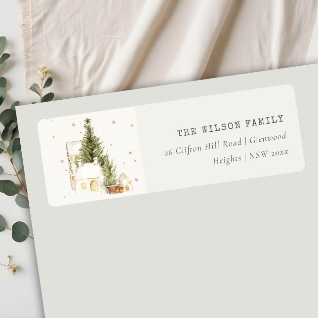 White Snowfall Tree Houses Christmas Address Return Address Label (Creator Uploaded)