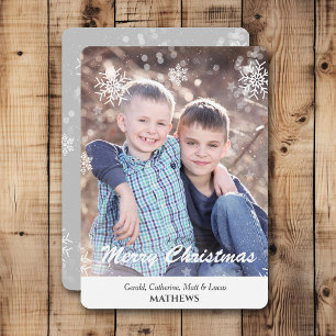 White Snowflake Border Photo Grey Flat Card