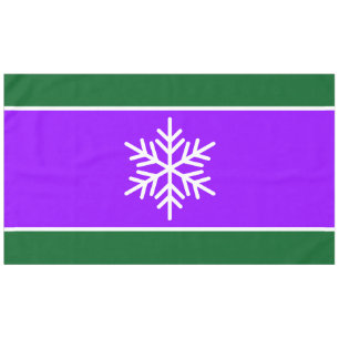 White Snowflake Bright Purple Forest Green Stripes Tablecloth