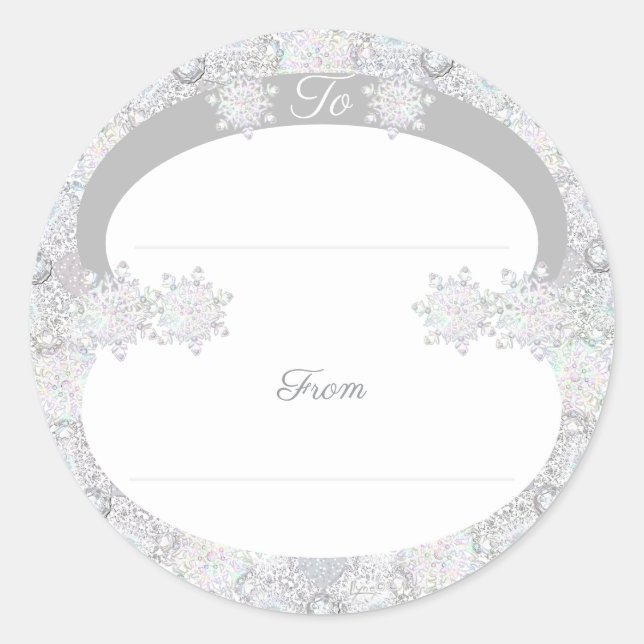 white snowflake classic round sticker (Front)