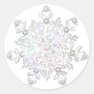 White snowflake classic round sticker