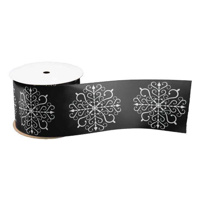 White Snowflake Design Ribbon Satin Ribbon (Spool)
