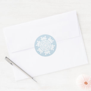  White Snowflake (Frost Blue)  Classic Round Sticker