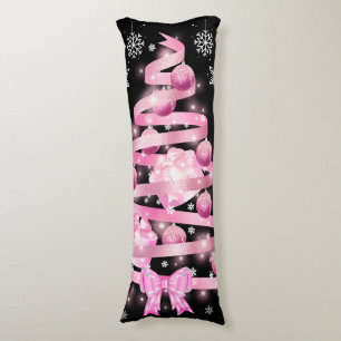 White Snowflake Light Pink Ribbon Christmas Tree   Body Cushion