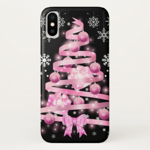 White Snowflake Light Pink Ribbon Christmas Tree   iPhone X Case