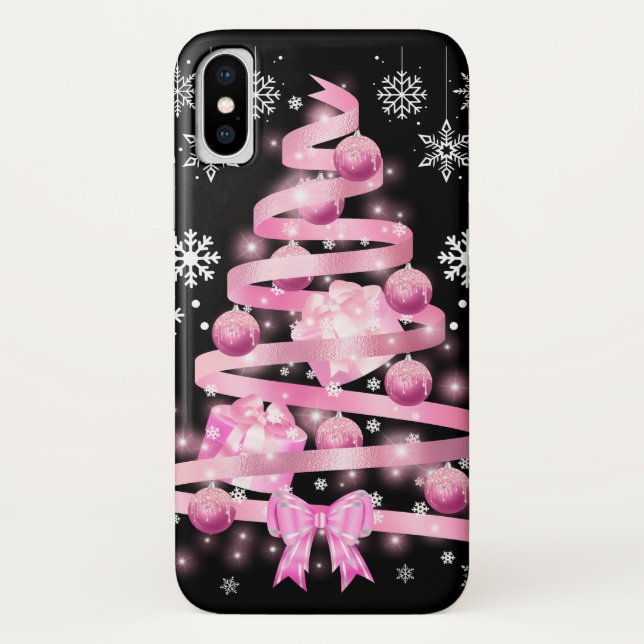 White Snowflake Light Pink Ribbon Christmas Tree   Case-Mate iPhone Case (Back)