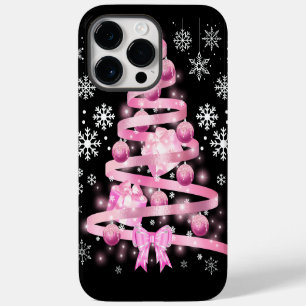 White Snowflake Light Pink Ribbon Christmas Tree iPhone 14 Pro Max Case