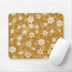 White Snowflake Luxurious Yellow Elegant Christmas Mouse Pad