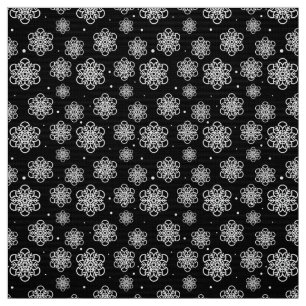 White  Snowflake on black with fish scales pattern Fabric