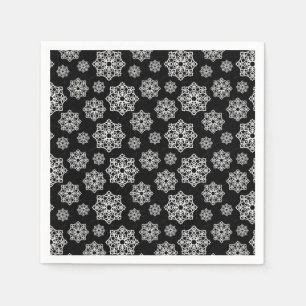 White Snowflake on black with fish scales pattern Napkin